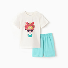 Комплект для девочки "Девочка" (футболка/шорты), цвет молочный/бирюзовый, рост 98-104 см - фото 110734613