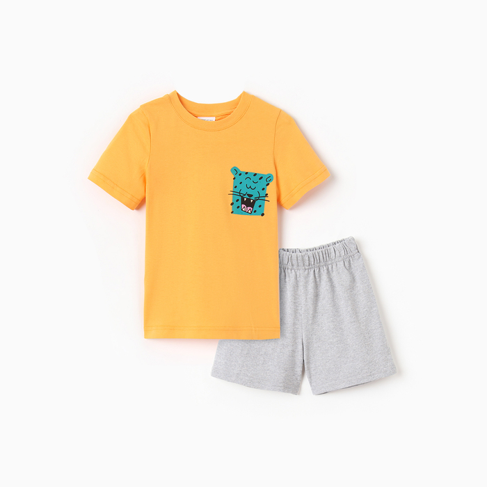 Комплект для мальчика "Тигр" (футболка/шорты), цвет оранжевый/серый, рост 98-104 см - Фото 1