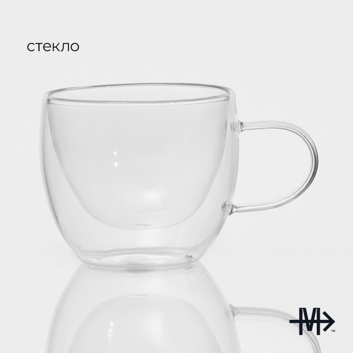 Кружка стеклянная с двойными стенками Magistro «Дуо», 200 мл, 12×8,5×7,5 - фото 1883234032