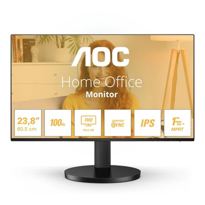 Монитор AOC Basic-Line 24B3HA2, 23.8", IPS LED, 1 мс, 16:9, DVI/HDMI, матовый экран, 250 кд/м², 178°/178°, чёрный