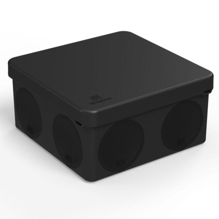 Коробка распределительная ОП 100х100х50мм двухкомпонентная безгалоген. (HF) для прямого монтажа черн. Промрукав 60-0300-9005 - Фото 1