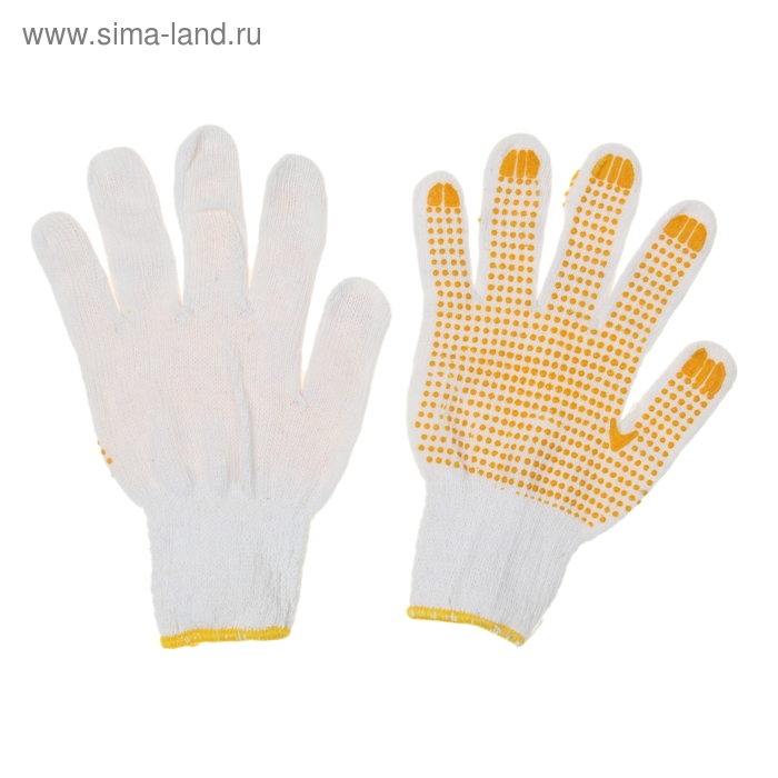 Перчатки, х/б, вязка 10 класс, с ПВХ точками, бело-жёлтые - Фото 1