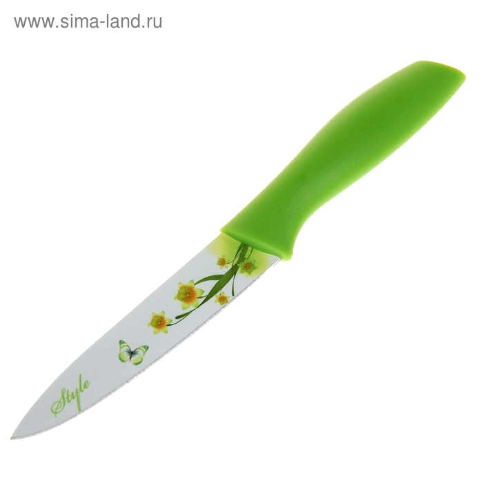 Нож кухонный с антиналипающим покрытием Доляна «Нарцисс», лезвие 10,5 см, цвет зелёный - Фото 1
