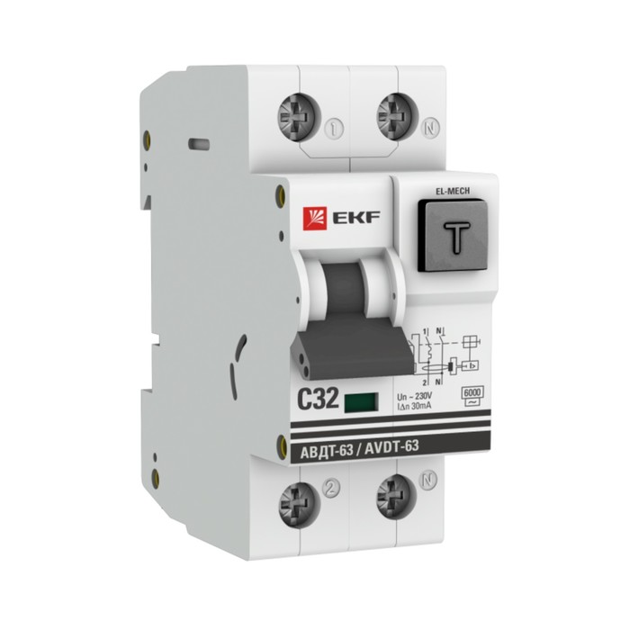 Выключатель автоматический дифференциального тока 32А 30мА тип AC 6кА АВДТ-63 электромех. PROxima EKF DA63-32-30-AC - Фото 1