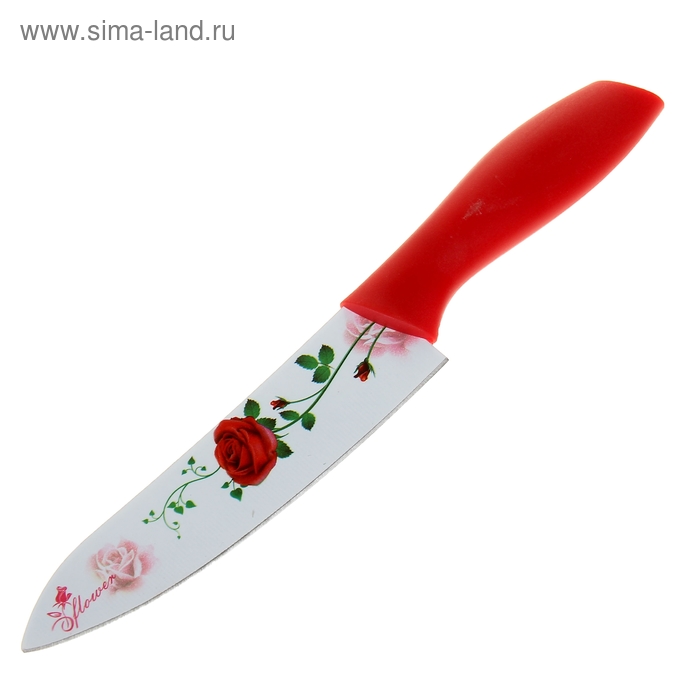 Нож кухонный с антиналипающим покрытием Доляна «Розарий», лезвие 15,5 см, цвет красный - Фото 1