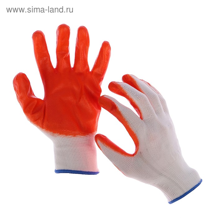 Перчатки нейлоновые, с нитриловым обливом, оранжевые - Фото 1