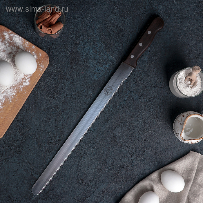 Нож для бисквита «Гурман-Про» с мелкими зубцам, деревянная ручка, рабочая поверхность 35 см, толщина лезвия 1,9 мм - Фото 1