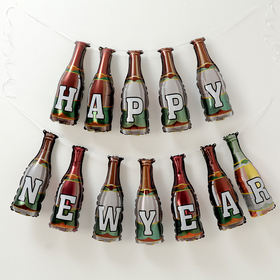 Набор фольгированных шаров 16" «Гирлянда С Новым Годом!», бутылки шампанского, набор 12 шт.