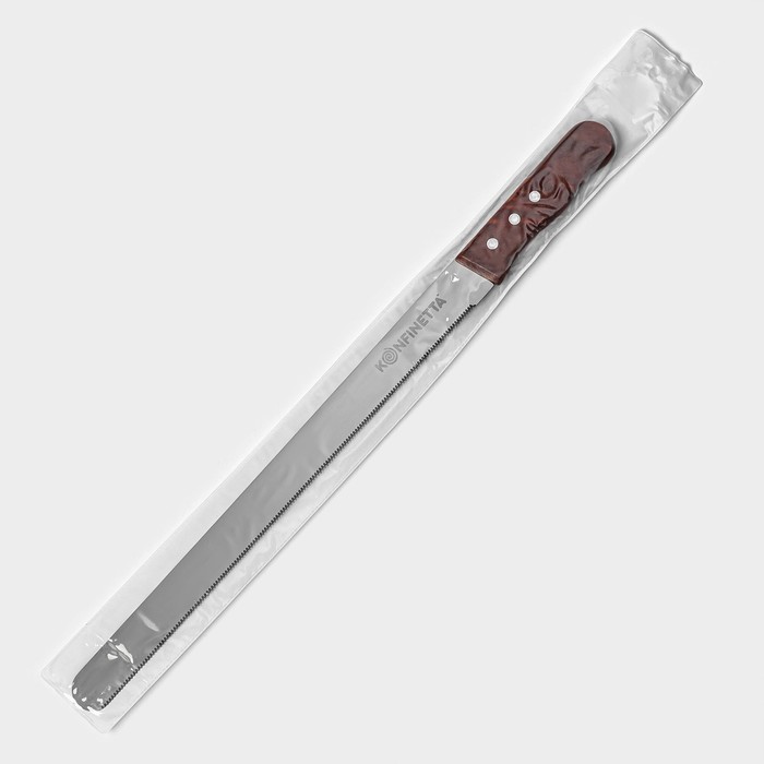 Нож для бисквита мелкие зубцы KONFINETTA, длина лезвия 35 см, деревянная ручка - фото 1906791006