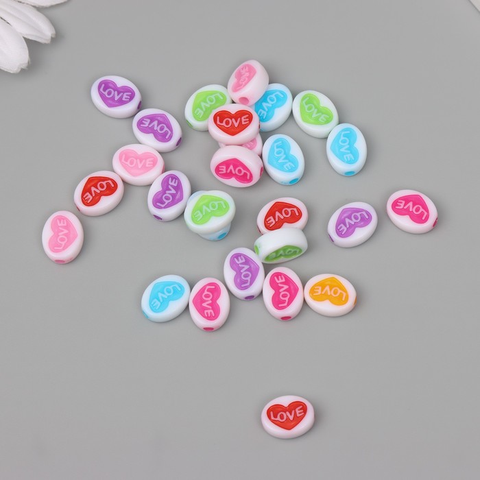 Бусины для творчества пластик "Сердце в овале" МИКС набор 20 гр 1,3х1х0,5 см - Фото 1