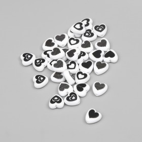 Бусины для творчества пластик "Нарисованное сердце" бело-черное набор 30 шт 0,8х0,4 см