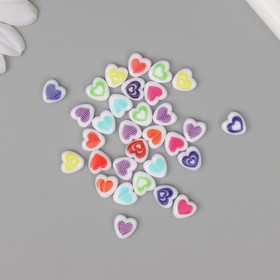 Бусины для творчества пластик "Нарисованное сердце" бело-цветные набор 30 шт 0,8х0,4 см