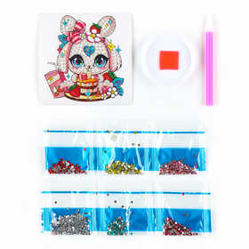 Алмазная мозаика наклейка для детей «Милый Зайка», 9×9 см, набор для творчества