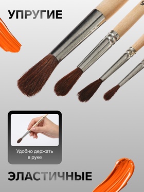 Набор кистей Пони 4 штуки, Calligrata №1 (круглые №: 2,3,5,8) ручка дерево, пакет