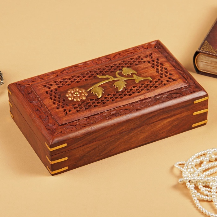 УЦЕНКА Шкатулка резная «Роза», 7×15×26 см, дерево - Фото 1