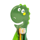 Набор детских зубных щеток динозаврик, зеленая и оранжевая - фото 24682372