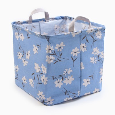 Корзина текстильная «Доляна. Цветы», 32×32×32 см, голубая