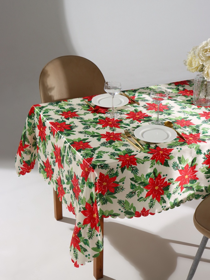 Скатерть новогодняя «Доляна» Christmas flowers, размер 145×300 см - Фото 1