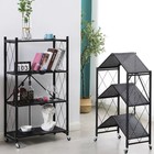 Стеллаж складной на колесах, 4 полки, 72×34×122см, цвет чёрный матовый - Фото 17