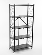 Стеллаж складной на колесах, 5 полок, 72×36×162.5 см, чёрный матовый - Фото 3