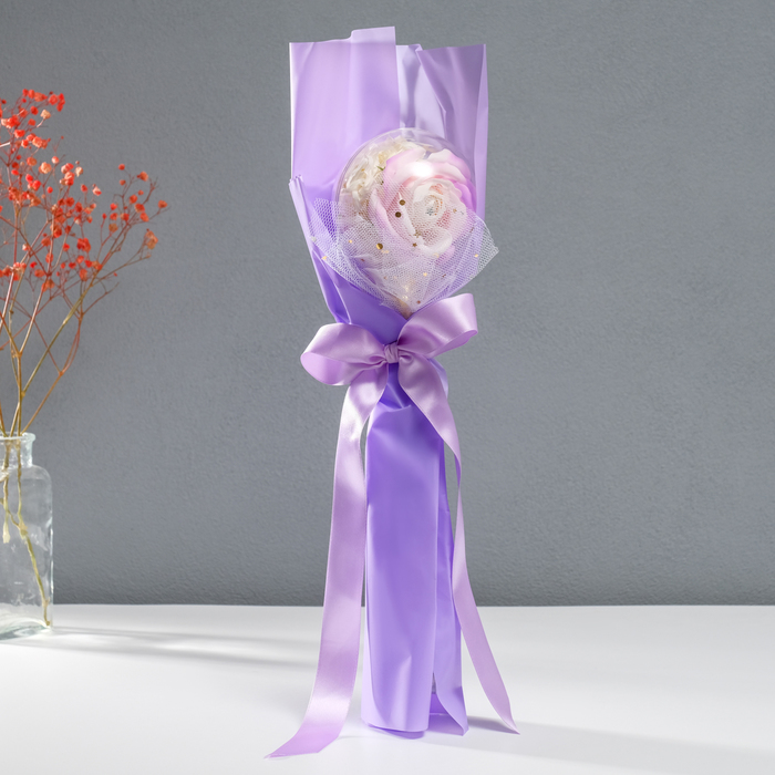 Букет из мыльных лепестков для ванны «Роза в шарике», подарочный, сирень, 8.5×8.5×36 см - Фото 1