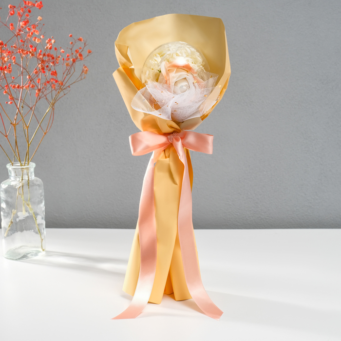 Букет из мыльных лепестков для ванны «Роза в шарике», подарочный, жёлтый, 8.5×8.5×36 см - Фото 1