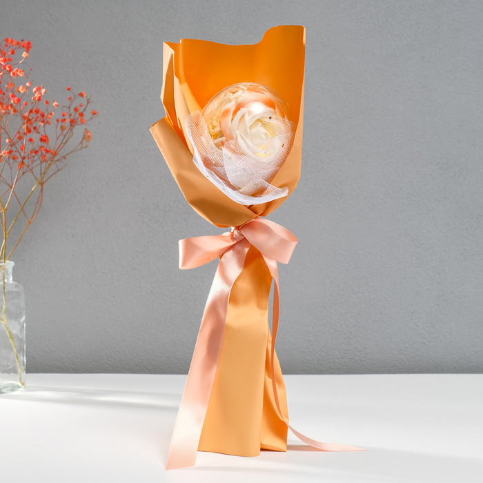 Букет из мыльных лепестков для ванны «Роза в шарике», подарочный, оранжевый, 8.5×8.5×36 см - Фото 1
