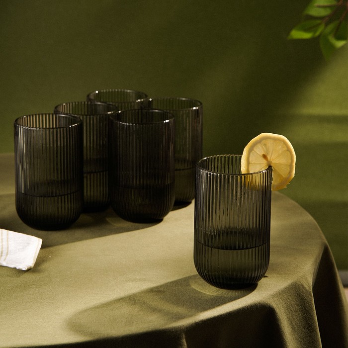 Стаканы SL Home «Модерн», 400 мл, 8×13 см, набор 6 шт., стекло, графитовые - Фото 1