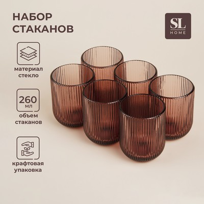 Стаканы SL Home «Модерн», 260 мл, 7.5×9.5 см, набор 6 шт., стекло, розовые