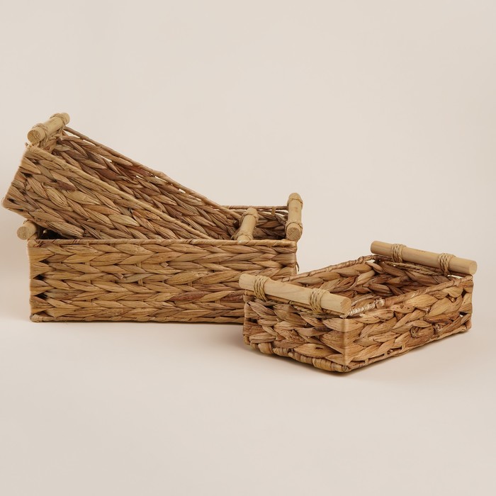 Корзины для хранения SL Home, плетёные, ручной работы, 3 шт., 27×16×9 см, 31×20×12 см, 35×24×13 см - Фото 1