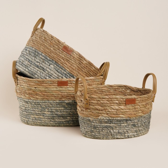 Корзины для хранения SL Home, плетёные, ручной работы, 3 шт., 30×23×16 см до 37×27×19 см - Фото 1