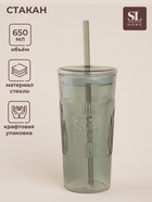 Стакан SL Home «Идиллия», 650 мл, 8.5×24 см, стекло, с трубочкой, зелёный - Фото 1