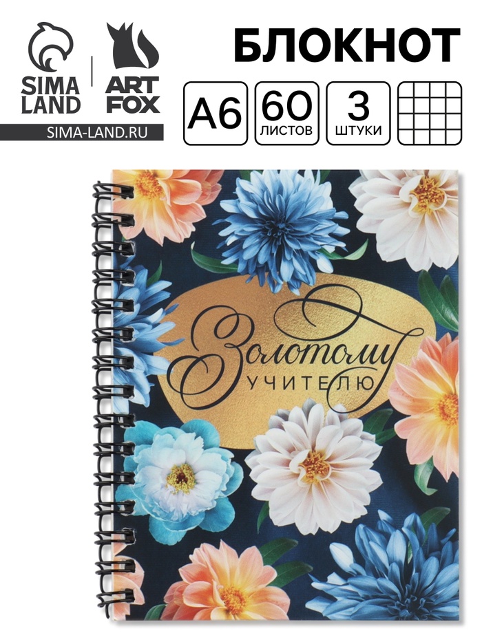 Блокнот А6, 60 л., на спирали, набор 3 шт. «Золотому учителю» - Фото 1