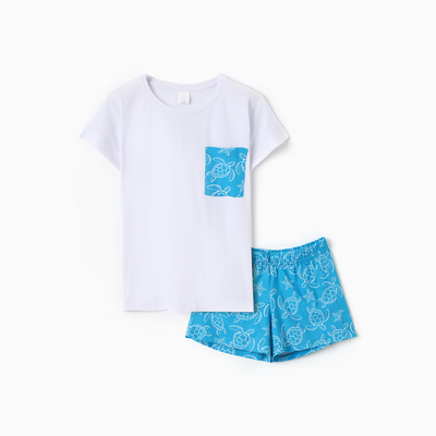 Пижама женская (футболка, шорты) «Черепахи», размер 44, цвет белый, синий