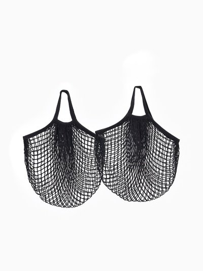 Набор из 2 шт.: сумка-авоська плетёная, клетка 1.5 см, чёрная