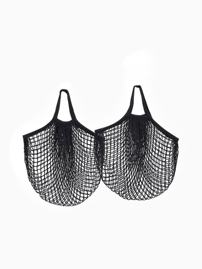 Набор из 2 шт.: сумка-авоська плетёная, клетка 1.5 см, чёрная