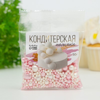 Посыпка кондитерская «БЛЕСК НЕЖНЫЙ» (Розовый, белоснежный), 50 г