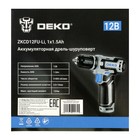 Дрель-шуруповерт DEKO ZKCD12FU-Li, 12 В, 1.5 Ач, Li-ion, 800 об/мин, 12 Нм - фото 24705711