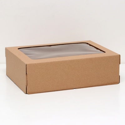 Коробка под торт с окном, крафт, 30×40×12 см