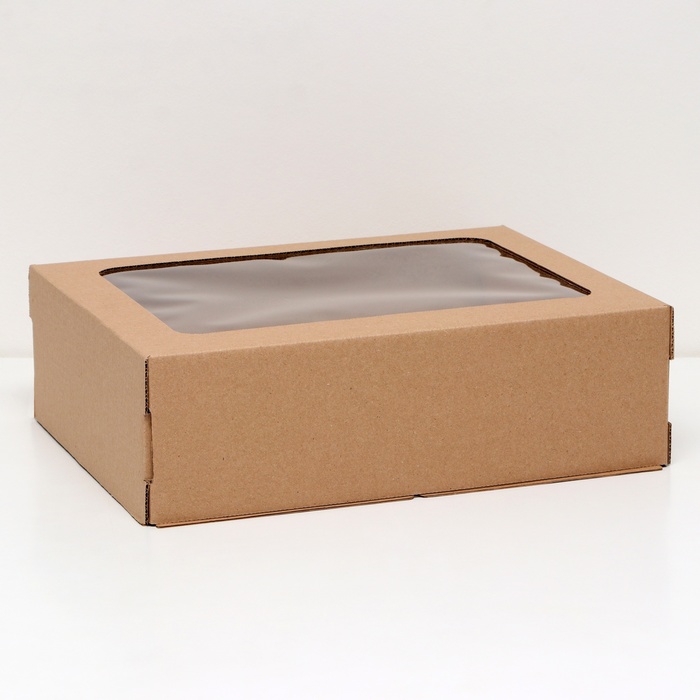 Коробка под торт с окном, крафт, 30×40×12 см - Фото 1