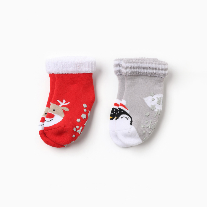 Набор махровых носков Крошка Я "Пингвин и Олененок", 2 пары, размер 8-10 см - Фото 1