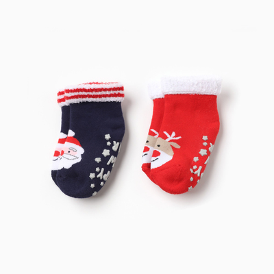 Набор махровых носков Крошка Я "Новогодние мордашки", 2 пары, размер 8-10 см
