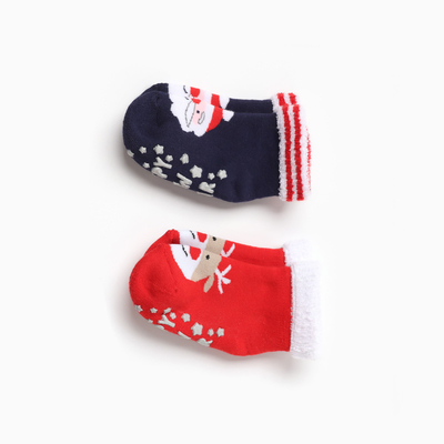 Носки детские махровые Крошка Я «Новогодние мордашки», набор 2 пары, размер 10-12 см