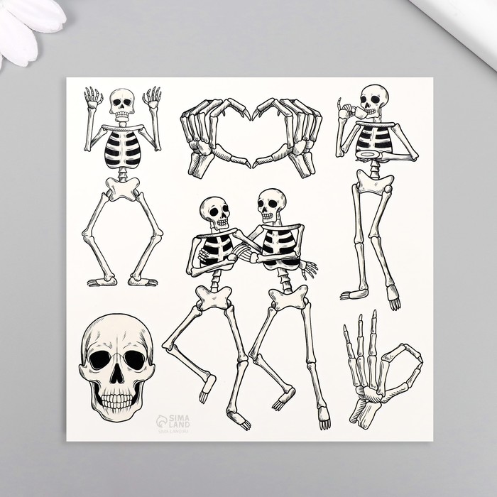 Татуировка на тело чёрная "Скелеты" 10х10 см - Фото 1