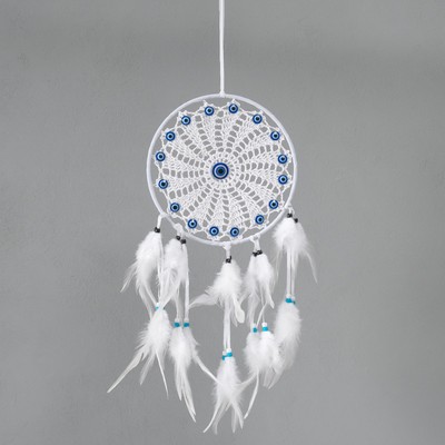 Ловец снов амулет от сглаза «Белое солнце», с перьями, 22×60 см