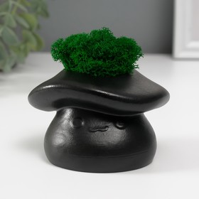Кашпо бетонное "Гриб" со мхом 10х8х6,5 см черный (мох зеленый стабилизированный)