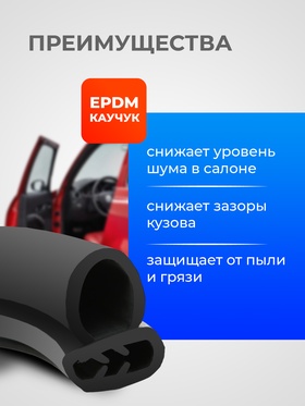 Уплотнитель двери в автомобиль, О-образный, с металлическим сердечником, 5 м, черный
