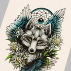 Татуировка на тело цветная "Волк на фоне крыльев" 26,1х14,6 см - Фото 4