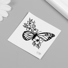Татуировка на тело чёрная "Бабочка с цветами" 6х6 см - Фото 2