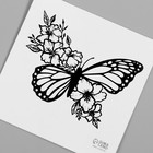 Татуировка на тело чёрная "Бабочка с цветами" 6х6 см - Фото 3